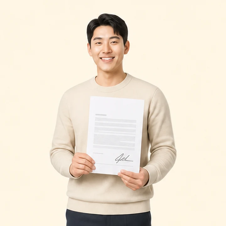 연체자 현대 투싼 장기렌트카 서면 견적서를 들고 있는 고객